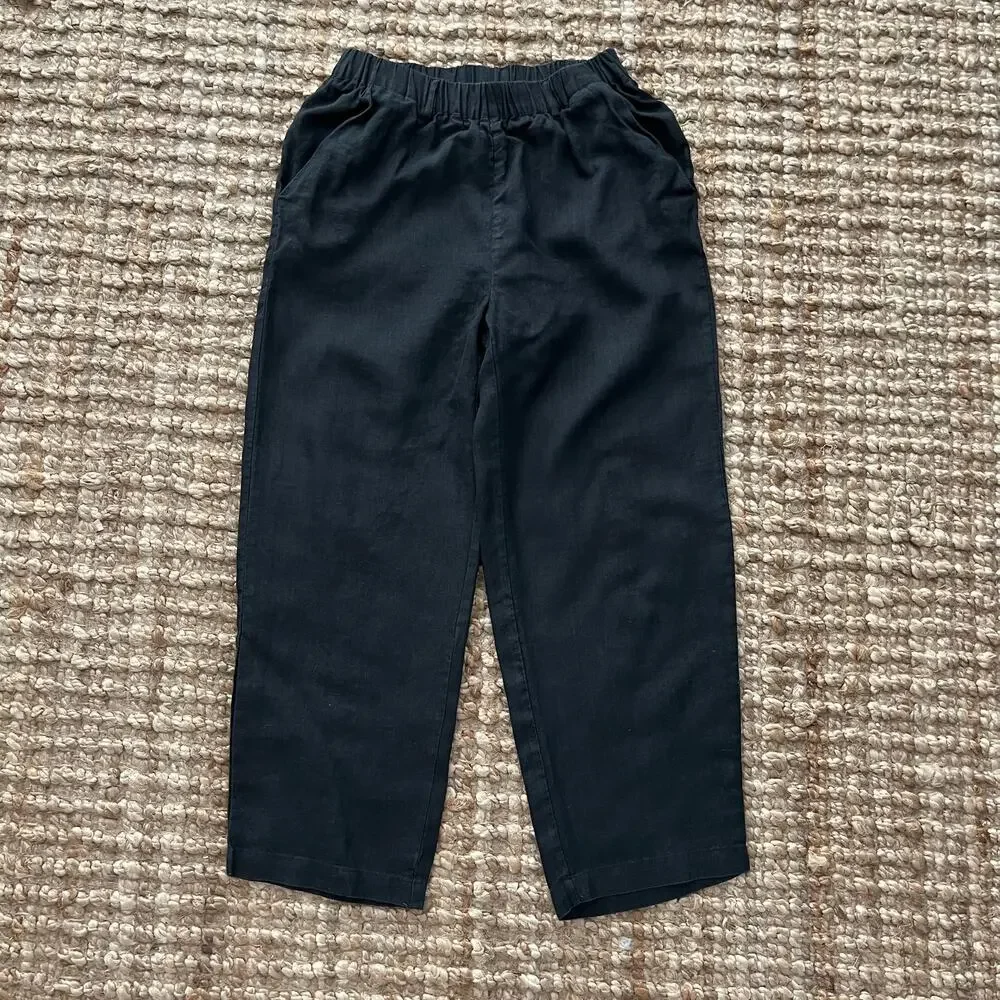 Quince 100% European Linen Pants Black Size S Pull On Crop Ankle Coastal Resort